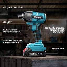 Seesii S531 Cordless Impact Driver Kit 21V Max Torque 1590 In-lbs(180 N.m) Impact Driver Set with Two 2.0 Ah Batteries 1/4" Hex Chuck Power Impact Driver w/ 20 Pcs Drill Bits 0-2500 RPM Variable Speed