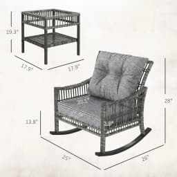 3 Pieces Pe Rattan Rocking Chair Set for Outdoor, Grey