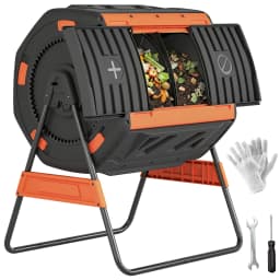 Compost Bin Outdoor, 53 Gal Dual Chamber Tumbling Compost, Orange