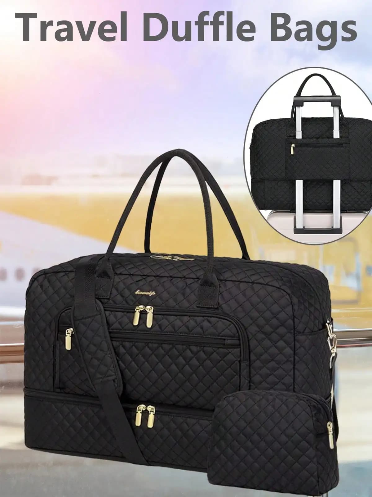 Large Women Travel Duffle Bag - Carry On Overnight Bag Weekend Travel Duffel Tote Bag Yoga Gym Bag With Wet Pocket Toiletry Weekender Overnight Bag For Travel Business Trips Sport , Personal Item Travel Bag With Shoes Compartment