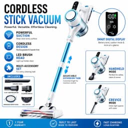 Blossom Cordless Stick Vacuum Cleaner, 28kPa Powerful Suction Wireless Vacuum with LED Display, Rechargeable Vacuum Cleaner Up to 40 Mins Runtime for Hard Floor, Carpet, Pet Hair Home Use