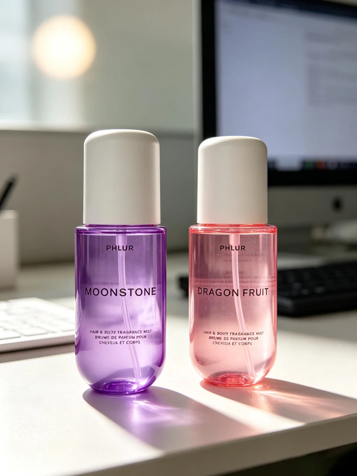 2PCS PHLUR Stone Fruit & Moonstone Hair & Body Mist Set, Each 8 fl oz / 240ml, Unisex Bright Juicy Fruity Scent Hair Body Perfume Spray
