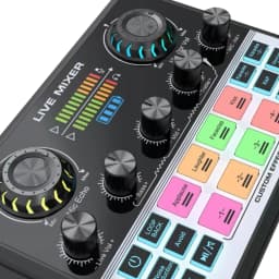 Live Streaming Sound Mixer Sound Card Rechargeable Plug and Play Adjustable Bass Treble Noise Reduction Colorful Indicator Light