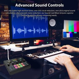 Live Streaming Sound Mixer Sound Card Rechargeable Plug and Play Adjustable Bass Treble Noise Reduction Colorful Indicator Light