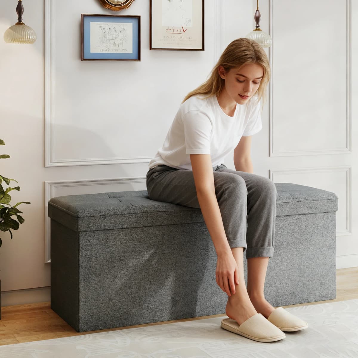 Foldable Storage Ottoman, Storage Organizer for Entryway Bedroom Living Room End of Bed Home Furniture