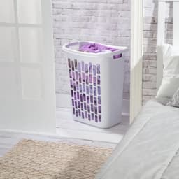 White Plastic Rectangular Hamper for Narrow Spaces with Open Top Laundry Basket