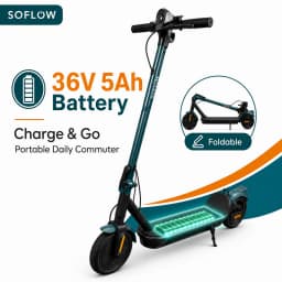 SOFLOW Adult Folding Electric Scooter 350W Motor 25km/h Max Speed 36V 5Ah Battery 8.5 Inch Tire Portable Foldable E‑Scooter for City Commute