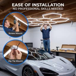 Honeycomb Hexagonal Deformable LED Garage Light 440mm light tube 6500K Daylight White High Bright Ceiling Lamp for Garage Warehouse Basement Workshop