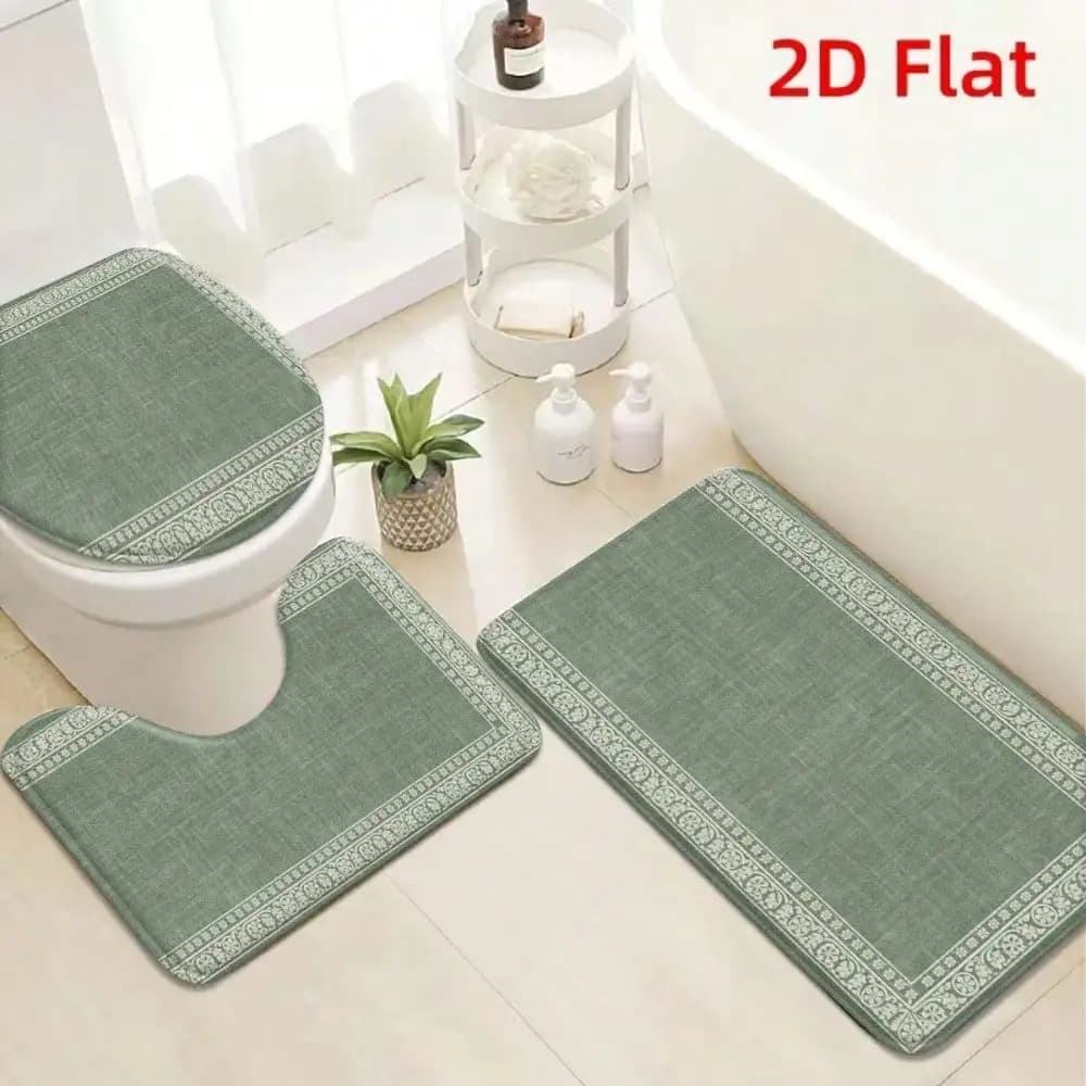 3-Piece Non-Slip Bathroom Mat, Suitable For Toilet And Sink Areas, Plush Flannel Soft Absorbent, With Non-Slip Backing, Machine Washable Thickened Floor Mat, Suitable For Showers, Bathtubs, Sinks - A Comfortable Decorative Carpet Essential For Modern Home