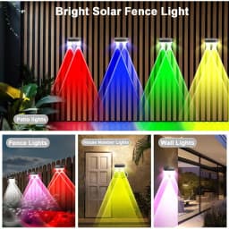 Upgraded Solar Fence Light. Outdoor Waterproof. 8 Sets of Solar Lights. LED Column-Style Outdoor Lights. Staircase Lights. 9 Modes. Color-Changing. Eco-Friendly Solar Lights. Suitable for Backyards, Walls, Swimming Pools, Porches, and Patios.