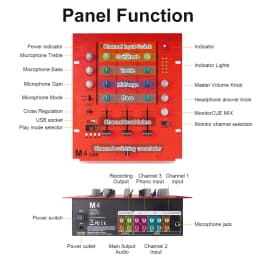 NXG 4-Channel Professional DJ Audio Mixer | Comes with a Wired Dynamic Microphone, Bluetooth USB DJ Sound Mixing Console, Perfect for Live Streaming, Karaoke, Studio Recording, Plug-and-Play Combo Set Black Friday/Halloween Promo Set Red