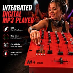 NXG 4-Channel Professional DJ Audio Mixer | Comes with a Wired Dynamic Microphone, Bluetooth USB DJ Sound Mixing Console, Perfect for Live Streaming, Karaoke, Studio Recording, Plug-and-Play Combo Set Black Friday/Halloween Promo Set Red