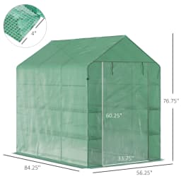 7' x 5' x 6' Walk-in Greenhouse for Outdoors with Mesh Door, 18 Shelf Hot House with Trellis, Plant Labels, UV Protective for Growing Flowers, Herbs, Vegetables, Saplings, Green