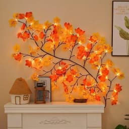Thanksgiving Autumn Maple Leaf Vine Wall Light, Flexible Branch LED Fairy String Light Fall Maple Garland Lamp for Fireplace Wall Home Bedroom Decor