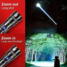 LED Rechargeable Flashlight, Super Bright High Lumen Zoomable Tactical Flashlight with COB Tail Light, Type‑C Fast Charging, Power Display, USB‑A Output Power Bank Function, Waterproof Handheld Torch for Camping Hiking Emergency Outdoor