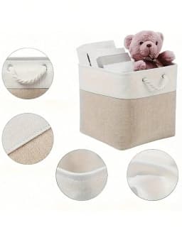 Fabric Storage Bins 6 Pack Foldable Khaki Bins with Rope Handles for Home Office Organizer Closet Shelves
