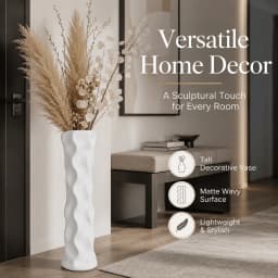 22.6 Inch Large Plastic Vase for Pampas Grass, Shatterproof Tall Sculptural Wavy Floor Vase, Lightweight Matte End Flower Pot Holder for Tabletop Entryway Home Decor