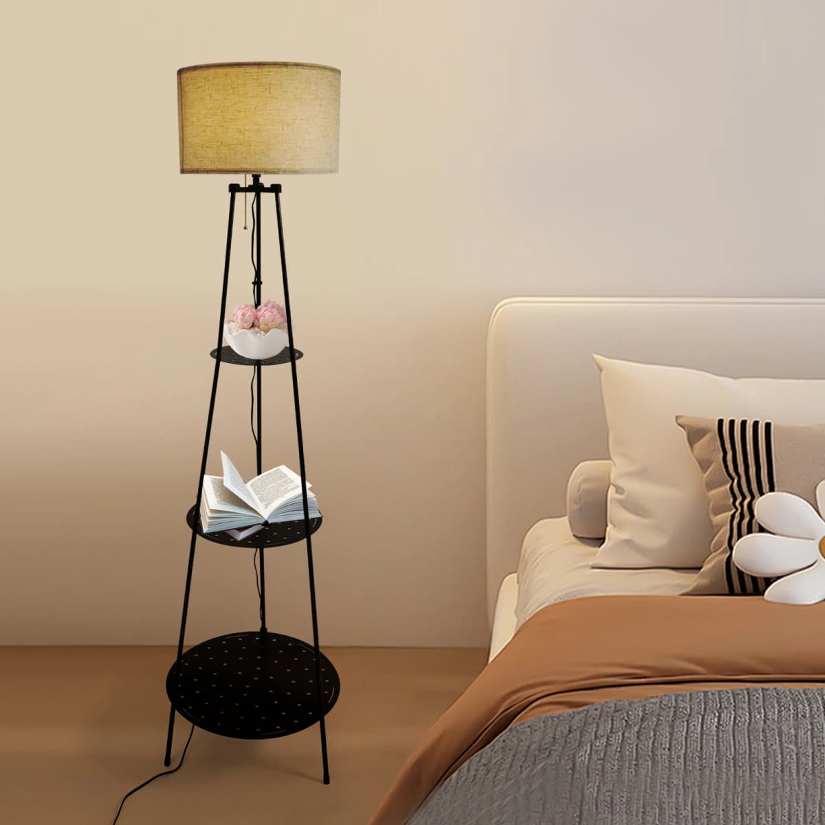 Floor Lamp, Floor Lamp with Shelves, Floor Lamp with 3-Tier Shelves