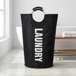 Zoyiancy Black 90L Foldable Laundry Hamper, Large Capacity Tall Oxford Fabric Clothes Basket with Aluminum Handles, Space Saving Storage Organizer