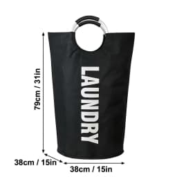 Zoyiancy Black 90L Foldable Laundry Hamper, Large Capacity Tall Oxford Fabric Clothes Basket with Aluminum Handles, Space Saving Storage Organizer