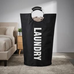 Zoyiancy Black 90L Foldable Laundry Hamper, Large Capacity Tall Oxford Fabric Clothes Basket with Aluminum Handles, Space Saving Storage Organizer