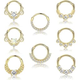 8PCS 16G Septum Clicker Ring Stainless Steel CZ Opal Cartilage Helix Hoop Daith Earrings Nose Rings Piercing Jewelry 10MM