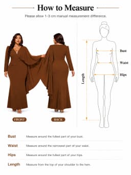 Women Plus Size Curvy Figure‑Flattering Mermaid Evening Dress, Asymmetrical Flowy Cape Sleeve Twisted Waist V‑Neck Mesh Patchwork Chocolate Brown Bodycon Floor‑Length Maxi Gown For Wedding Guest Church Banquet Prom Evening