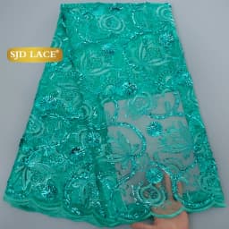 SJD LACE African Sequins Blue Mesh Lace Fabrics 2026 High Quality Nigerian French Tulle Net Lace Fabrics for Woman Wedding Dresses Sew 3858
