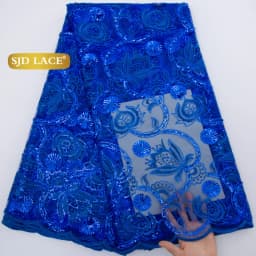 SJD LACE African Sequins Blue Mesh Lace Fabrics 2026 High Quality Nigerian French Tulle Net Lace Fabrics for Woman Wedding Dresses Sew 3858