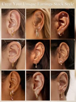 13Pcs Hypoallergenic Stud Earrings Hoop Earrings Set for Women 14K Gold-plated Flat Back Cartilage Earring for Multiple Piercing