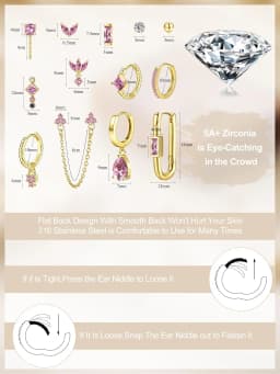 13Pcs Hypoallergenic Stud Earrings Hoop Earrings Set for Women 14K Gold-plated Flat Back Cartilage Earring for Multiple Piercing
