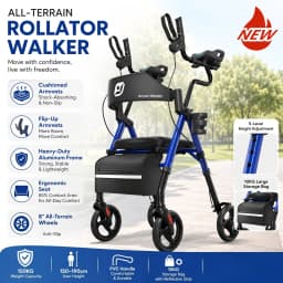 Upright Walker, Stand Up Rollator Walker with Padded Seat and Backrest, Walkers for Seniors,Foldable Walker with Seat