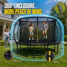 14FT Kids Trampoline With Safety Enclosure Net & Ladder, Round Outdoor Backyard Trampoline for Children Family Recreation Fitness Exercise