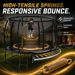 14FT Kids Trampoline With Safety Enclosure Net & Ladder, Round Outdoor Backyard Trampoline for Children Family Recreation Fitness Exercise