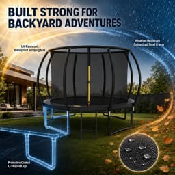 14FT Kids Trampoline With Safety Enclosure Net & Ladder, Round Outdoor Backyard Trampoline for Children Family Recreation Fitness Exercise