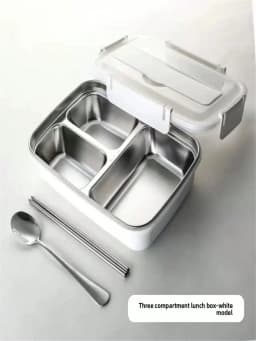 1pc Stainless Steel Lunch Box, Comes With Stainless Steel Cutlery, 1pc Durable 304 Stainless Steel Leak-Proof Bento Box With 3 Compartments, Easy To Clean, Suitable For School And Work,Travel And Outdoor Use, Office Worker Lunch Box,