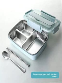 1pc Stainless Steel Lunch Box, Comes With Stainless Steel Cutlery, 1pc Durable 304 Stainless Steel Leak-Proof Bento Box With 3 Compartments, Easy To Clean, Suitable For School And Work,Travel And Outdoor Use, Office Worker Lunch Box,