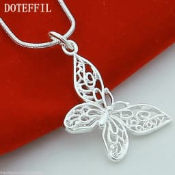DOTEFFIL 925 Sterling Silver Butterfly Pendant Necklace Snake‑Chain 18‑30 Inch Adjustable Fashion Jewelry For Women Wedding Engagement Party