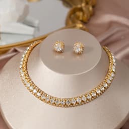 Women Trendy Rhinestone Decorated Jewelry Set Necklace Earring Kit Elegant Fashion Accessory For Daily Party Wedding