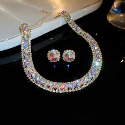 Women Trendy Rhinestone Decorated Jewelry Set Necklace Earring Kit Elegant Fashion Accessory For Daily Party Wedding