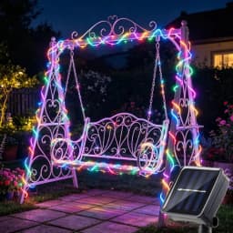 New 1 Pack of 100 LED Solar String Lights. Waterproof Tubular Rope Lights for Outdoor Gardens. The Fairy Wreath Lights Are Powered by Solar Energy and Are Perfect for Christmas Parties, Festivals, and Outdoor Landscape Decoration.