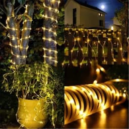 New 1 Pack of 100 LED Solar String Lights. Waterproof Tubular Rope Lights for Outdoor Gardens. The Fairy Wreath Lights Are Powered by Solar Energy and Are Perfect for Christmas Parties, Festivals, and Outdoor Landscape Decoration.