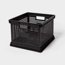 30.6 Qt Black Plastic Storage Crate, Large Utility Organizer Bin with Handles, Stackable Storage Container for Home, Office, Garage and Warehouse