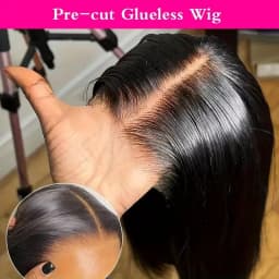 7x6 Straight Glueless Wigs Human Hair Pre-Plucked Pre-Cut 200% Density Frontal Wigs Brazilian Human for Beginners Natural Color