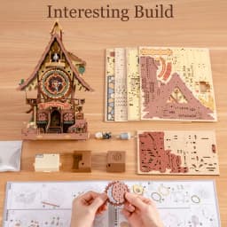 ROKR Wooden 3D Puzzle Cuckoo Clock Mechanical Model Building Kit 435 Pieces DIY Craft Kit with 2 Light for Home Decor Brain Teasers Jigsaw Toys for Adults Teens