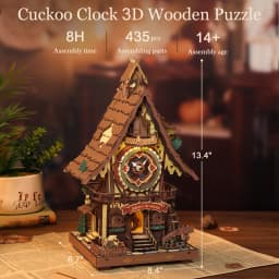 ROKR Wooden 3D Puzzle Cuckoo Clock Mechanical Model Building Kit 435 Pieces DIY Craft Kit with 2 Light for Home Decor Brain Teasers Jigsaw Toys for Adults Teens