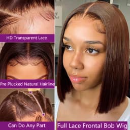 220% Density #4 Brown Straight Short Bob Wig 13x4 HD Transparent Lace Bob Wigs Brazilian Human Hair Wig Pre plucked For Woman