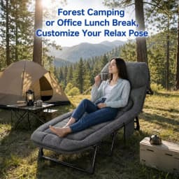Cot For Adults,Folding Camping Bed With 6Level Adjustable Backrest,Heavy Duty Reclining Sleeping Cot With Mattress And Pillow,O