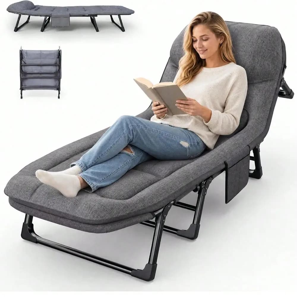 Cot For Adults,Folding Camping Bed With 6Level Adjustable Backrest,Heavy Duty Reclining Sleeping Cot With Mattress And Pillow,O