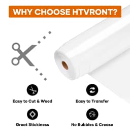 HTVRONT Heat Transfer Vinyl White Iron on Vinyl, 12 X 60FT White HTV Roll for T Shirts, Easy to Cut & Weed for Heat Transfer Design